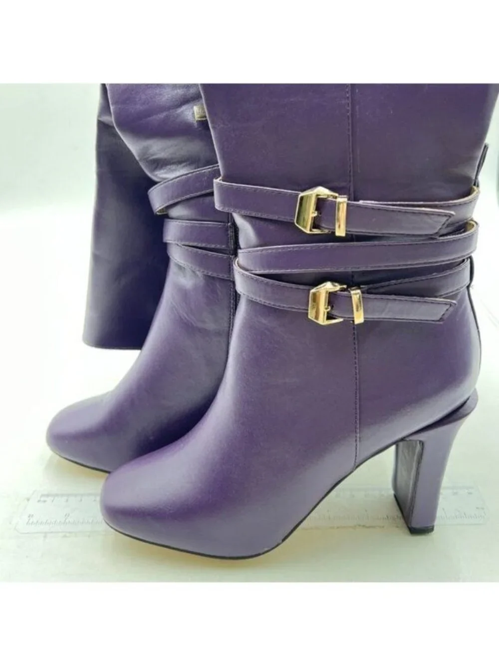 FSJ Purple Knee High Long Boots Closed Toe Chunky Heel Side Zipper Fall Shoes